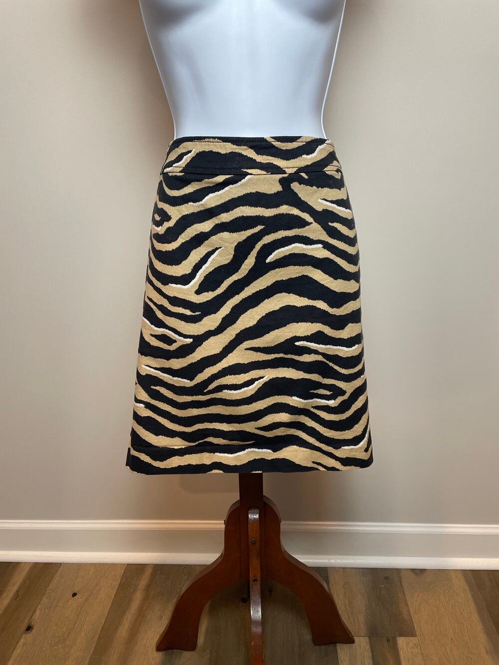 Talbots Zebra Print Textured Pencil Skirt 8 Black Cream Cotton Canvas